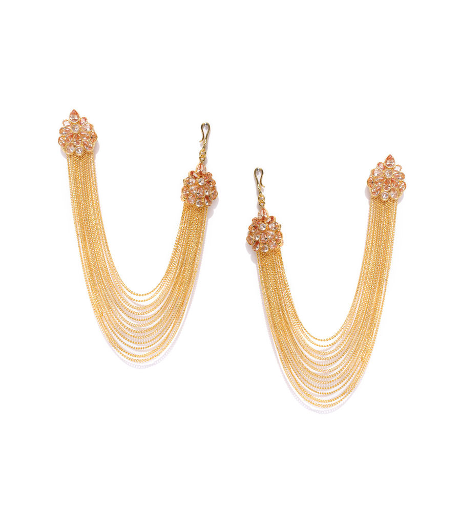 YouBella Gold-Toned Teardrop Shaped Studs with Ear Chains